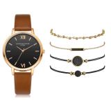 5pcs Set Top Style Fashion Women's Luxury Leather Band Analog Quartz WristWatch Ladies Watch Women Dress  Black Clock