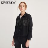 Vintage Stylish Fringe Beaded Oversized Jacket Coat Women 2020 Fashion Long Sleeve Frayed Trim Ladies Outerwear