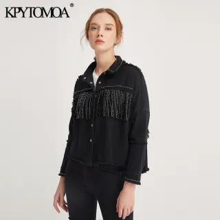 Vintage Stylish Fringe Beaded Oversized Jacket Coat Women 2020 Fashion Long Sleeve Frayed Trim Ladies Outerwear