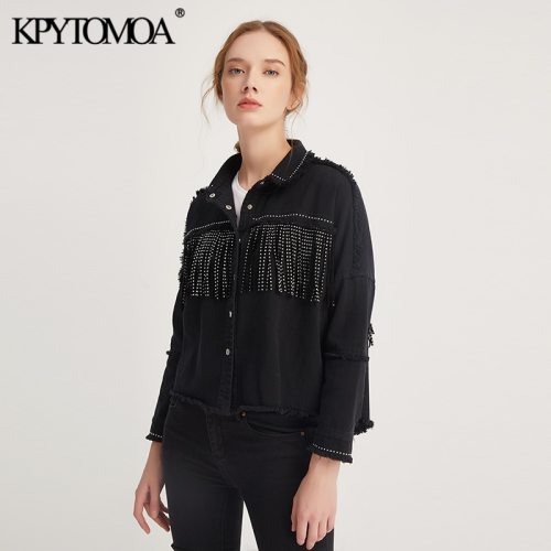 Vintage Stylish Fringe Beaded Oversized Jacket Coat Women 2020 Fashion Long Sleeve Frayed Trim Ladies Outerwear