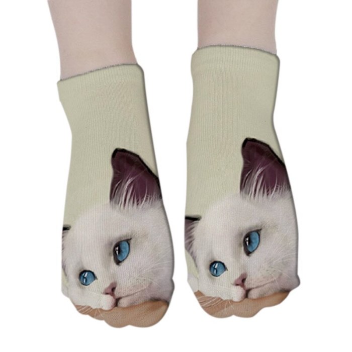 New 3D Print Funny Cute Cartoon Kitten Unisex Short Socks Creative Colorful Multiple Cat Face Happy Low Ankle Socks For Women
