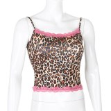 Sweetown Casual Leopard Summer Tops For Women Lace Edge Tank Top Korean Fashion Sleeveless Sexy Cropped Feminino Tees Harajuku