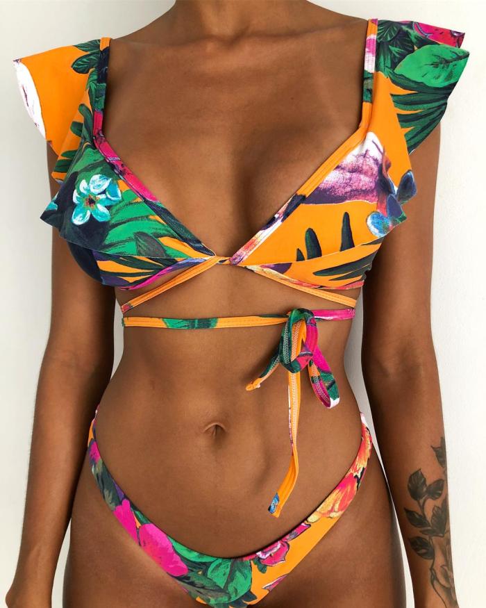 Rubylong 2019 Ruffles Bikini Women Sexy Vintage Swimsuit Brazilian Thong Bikini Set Female Retro Swimwear Push Up Bathing Suit