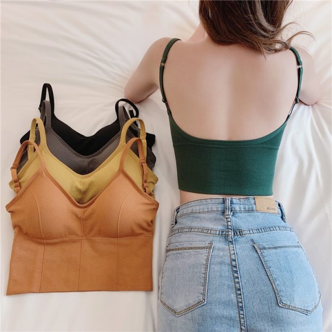 FINETOO Sexy Backless Bralette Active Bra For Women Seamless Padded Bra Women Lingerie Cotton Wireless Long Tops Brassiere Bra