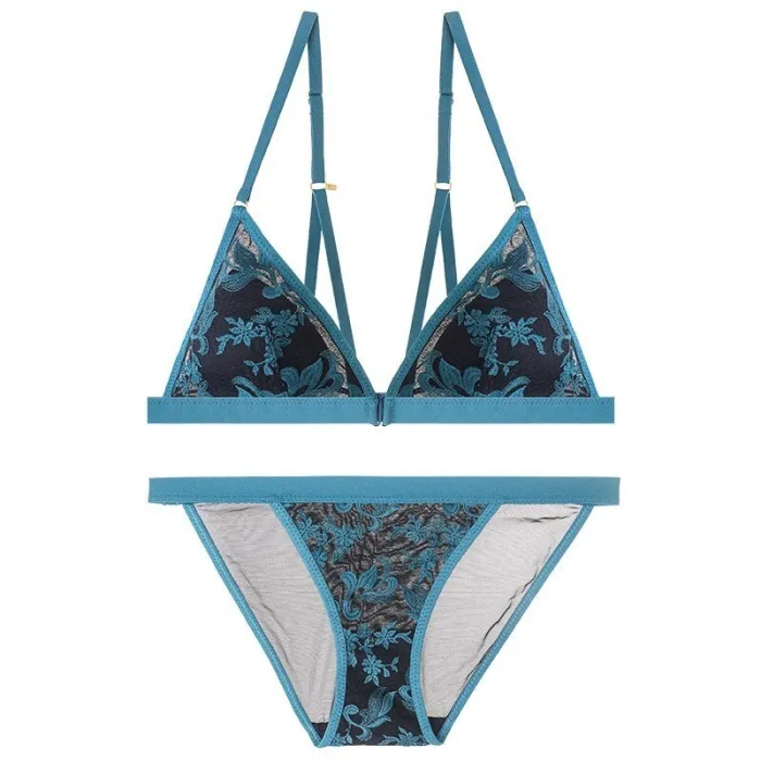 Breathable Underwear Set Soft Lingerie Set Red Transparent Bra Floral Two-Piece Bra And Panty Set Embroidery Lingerie Conjunto