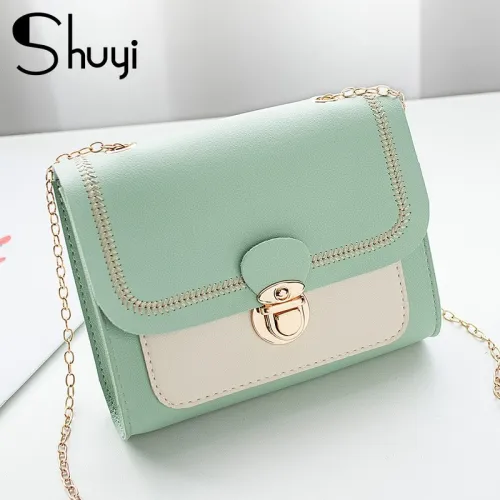 Stitching women's summer shoulder bag chain PU leather ladies messenger bag female small square bag clutch bags 2020 handbags