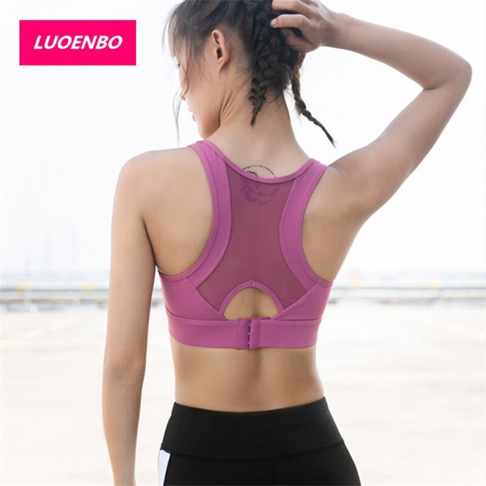 Adjustable Back Buckle Women Sport Bra Running Shockproof Gather Stereotypes Yoga Vest Breathable Network Yarn Patchwork Gym Bra
