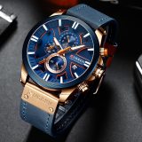 Watch Chronograph Sport Mens Watches Quartz Clock Leather Male Wristwatch Relogio Masculino Fashion Gift for Men