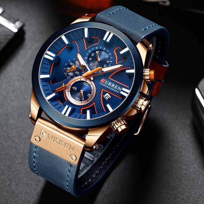 Watch Chronograph Sport Mens Watches Quartz Clock Leather Male Wristwatch Relogio Masculino Fashion Gift for Men