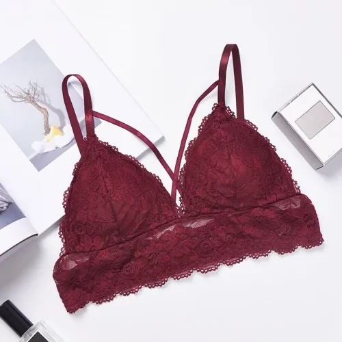Sexy Deep V Floral Lace Bras Bralette Intimates Thin Belt Lingerie Wirefree Seamless Underwear