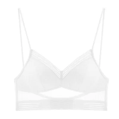 New Sexy Low Back Lace Bralette White Bra Bustier Crop Top Polka dot mesh Ultra Thin Underwear Women Lingerie Sexy Tank Tops Bra