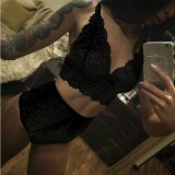 2pcs/Set Hot sale solid high waist sexy Perspective lace Women Open Underwear Sexy Lace Bra Panties Set Plus Size S-5XL Bralette
