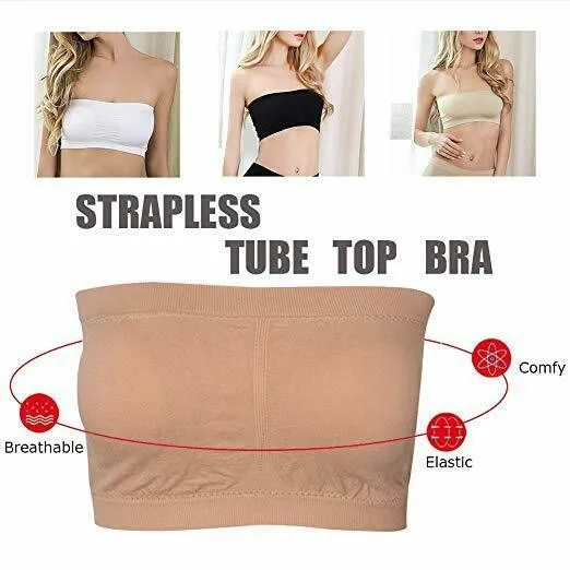 Double Layers Plus Size Strapless Bra Bandeau Tube Removable Padded Top Stretchy Summer Bra Size S-3XL