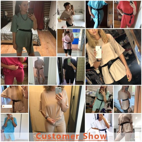 Casual solid outfits women's two piece suit with belt Home loose sports tracksuits fashion bicycle suit summer hot 2020