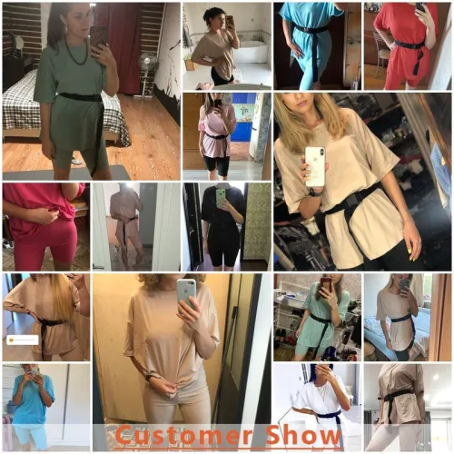 Casual solid outfits women's two piece suit with belt Home loose sports tracksuits fashion bicycle suit summer hot 2020