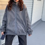 Jackets Women Loose Plus Velvet Zip-up Pockets Letter Casual Oversize BF Ulzzang Harajuku Daily Streetwear Womens Trendy New Hot
