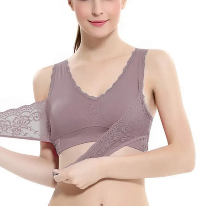 4XL Plus Size Lingerie Lace Solid Color Cross Side Buckle Without Rims Gathered Sports Underwear Sleep Bra New