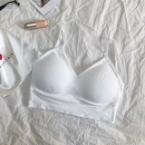 Women V Neck Rib Seamless Bra with Cross Back Crop Top