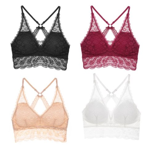 FINETOO Sexy Bralette Padded Bras For Women Transparent Wireless Bra Lace Intimates Lace Bralette Backless Brassiere Crop Tops