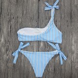 Hirigin Women Swimwear Striped Women Bikinis Set One Shoulder Bandage Pushed Up Paded Bikinis Swimsuits Real Photo