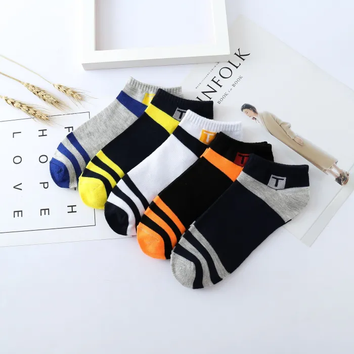 22 Styles 5 Pairs/lot Men Summer Cotton Socks Solid Color Striped Animals Ship Socks Fashionable Male Ankle Socks