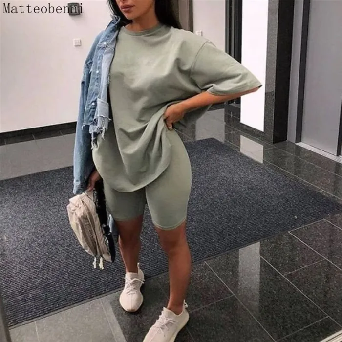 Women fashion casual solid two piece suit including belt New home loose Tops and Shorts suit 2020 Summer Tracksuit Lounge Wear