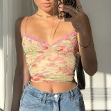 Floral Print y2k Women's Crop Top Summer Lace Patchwork Sexy Sleeveless Tops Backless Bodycon 90s Camisole Beach Cuteandpsycho