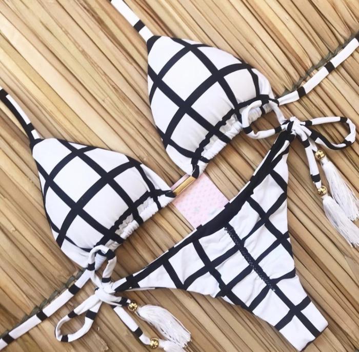 2020 Sexy Bandeau Bikini Print Women's Two-Piece Swimsuit Bikini One Shoulder Swimwear Brazilian Set