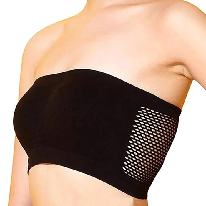Women Seamless Tube Top Breathable Strapless Bandeau Bra Underwear without Pad ropped Hollow Stretch Layer Solid Strapless Bra