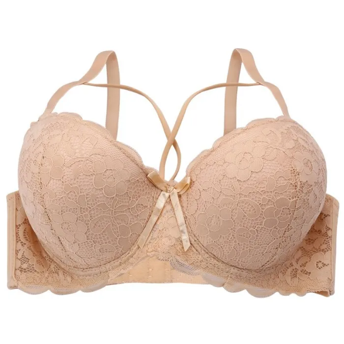 FINETOO Sexy Lace Bra Fashion Racerback Floral Bras For Women B C Cup Underwire Lingerie Bralette Female Bow Brallete Brassiere