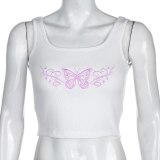 SEASONS Embroidery Butterfly Women Tank Tops Tees Summer Sleevless Casual Crop Top Ladies White Fashion Mini Vest 2020 ASVE80725