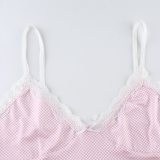 HEYounGIRL Lace Checkered Camis Top Women Summer V Neck Sleeveless Sexy Crop Tops Tees Plaid Backless Spaghetti Strap Top Street