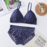 French women's lace sexy lace bra seamless deep V lace thin wireless bra triangle cup underwear sexy female underwear soft bra