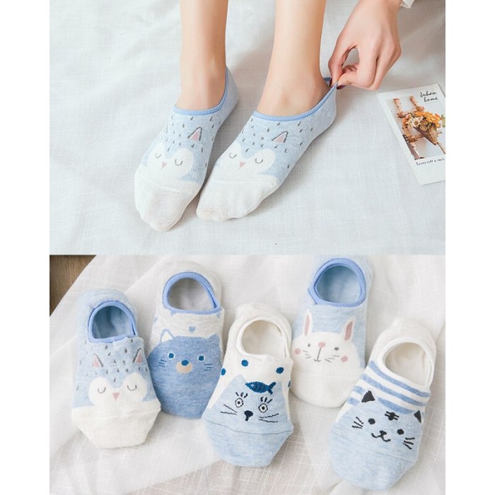 5Pairs  Arrivl Women Socks funny Fruits Cute Happy Silicone Slip Invisible Cotton Sock 35-40
