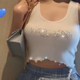 Dollskill Sexy summer white crop top t shirts sleeveless Rhinestone short bustier top satin top topjes women underwear