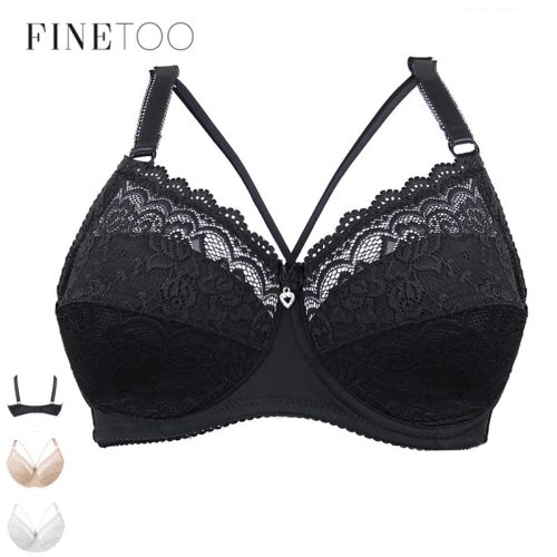 FINETOO Plus Size Bra Ultrathin Lace Bralette For Woman Racerback Push Up Cotton Brassiere Underwire C D E Cup Bras Underwears