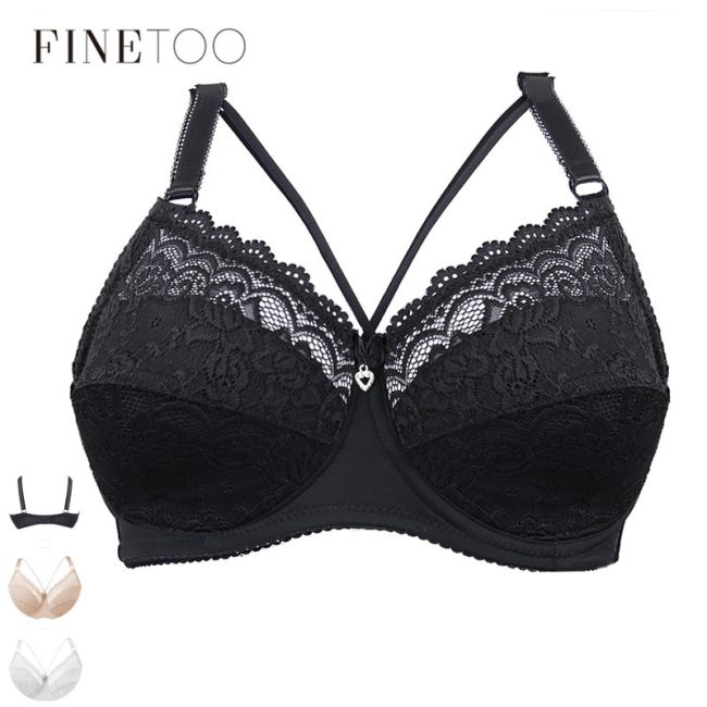 FINETOO Plus Size Bra Ultrathin Lace Bralette For Woman Racerback Push Up Cotton Brassiere Underwire C D E Cup Bras Underwears