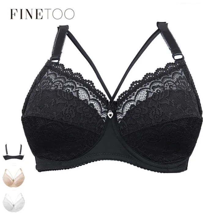 FINETOO Plus Size Bra Ultrathin Lace Bralette For Woman Racerback Push Up Cotton Brassiere Underwire C D E Cup Bras Underwears