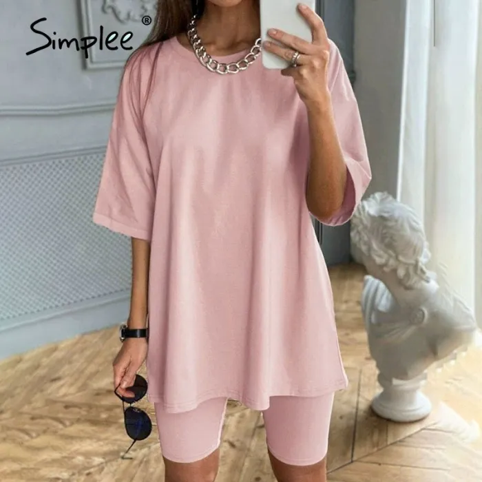 Casual solid outfits women's two piece suit with belt Home loose sports tracksuits fashion bicycle suit summer hot 2020