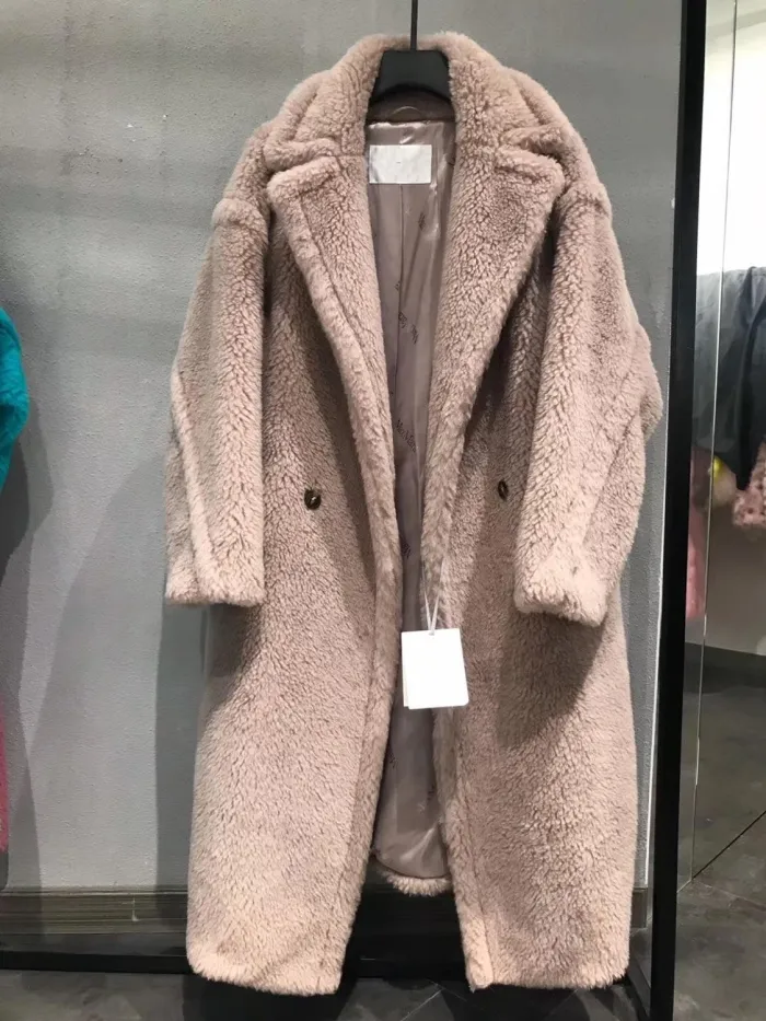 100% Alpaca Real Fur Coat Women Winter Suit Collar Long Nature Teddy Bear Fur Coats Overcoat Female Genuine Furs Jacket