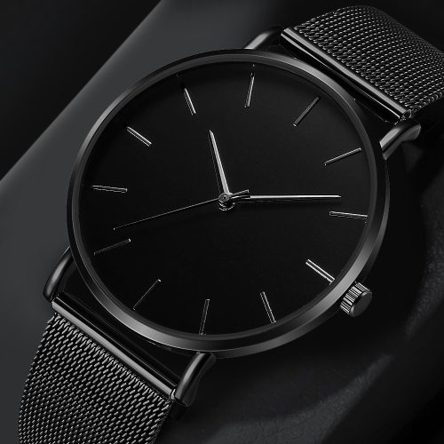 Fashion Casual Watch Womens Metal Hour Quartz Wristwatch Simple Mesh Black Stainless Steel Bracelet saa