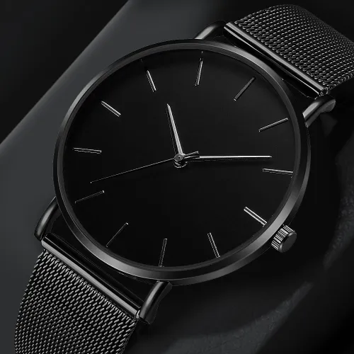 Fashion Casual Watch Womens Metal Hour Quartz Wristwatch Simple Mesh Black Stainless Steel Bracelet saa