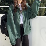 Jackets Women Loose Plus Velvet Zip-up Pockets Letter Casual Oversize BF Ulzzang Harajuku Daily Streetwear Womens Trendy New Hot
