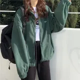 Jackets Women Loose Plus Velvet Zip-up Pockets Letter Casual Oversize BF Ulzzang Harajuku Daily Streetwear Womens Trendy New Hot