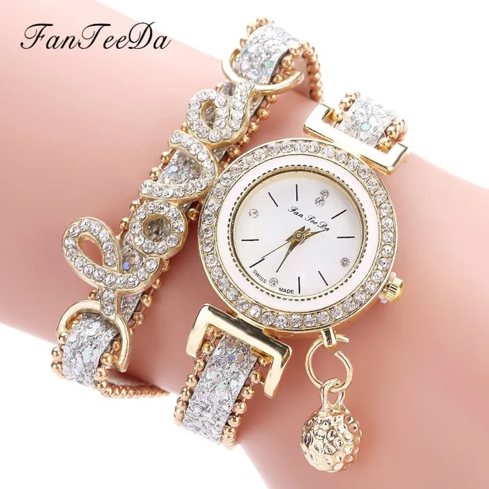 Brand Women Bracelet Watches Ladies Love Leather Strap Rhinestone Quartz Wrist Watch Luxury Fashion Quartz Watch