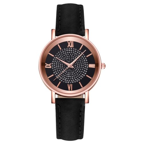 Dial Watches for Women Fashion Roman Scale Rhinestone Leather Ladies Quartz Watch Female Wrist Watch