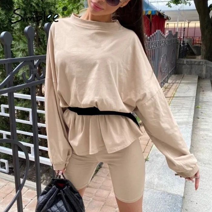 Casual solid outfits women's two piece suit with belt Home loose sports tracksuits fashion bicycle suit summer hot 2020