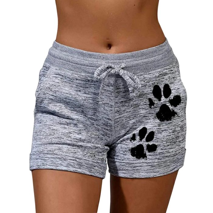 New Summer Fast Drying Drawstring cat paw print shorts Lace Up High Waist Elastic Cotton Short Women Beach Casual Sport Shorts