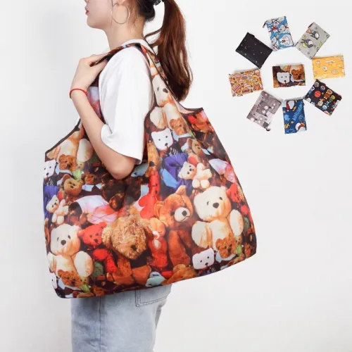 Reusable Shopping Bags Foldable Large Size Shopping Bags Totes Heavy Duty Washable Cloth Grocery Bags Eco-Friendly Ripstop