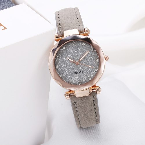 Casual Women Romantic Starry Sky Wrist Watch Leather Rhinestone Designer Ladies Clock Simple Dress